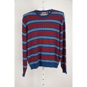 Hickey Freeman Sweater Men Extra Large Red White Blue Silk Blend Ribbed Crew